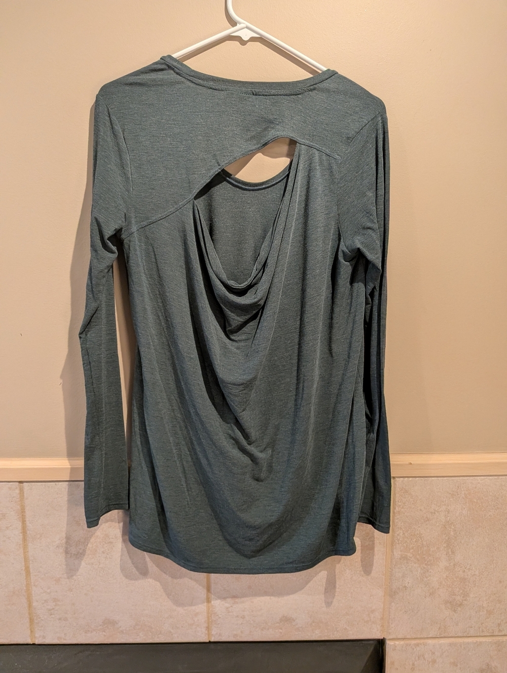 DYI, Long Sleeve Open Back Drape Tee, Pastel Forest Green, Size M